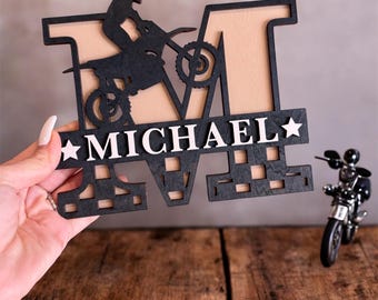 Personalized Motocross Name Sign – Custom Dirt Bike Room Decor – Gift for Motocross Rider – Boys Bedroom Wall Art
