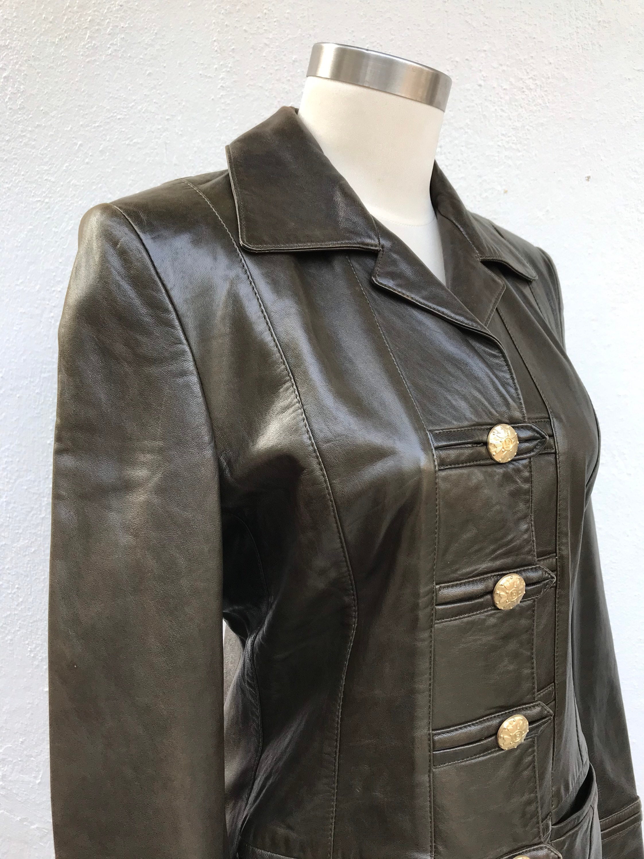 Vintage Escada Leather Jacket Military 