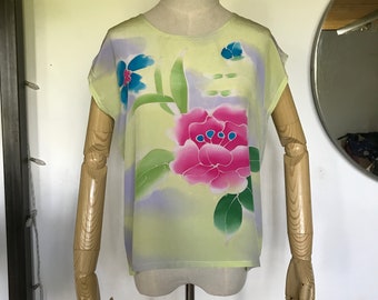 Vintage hand painted silk top