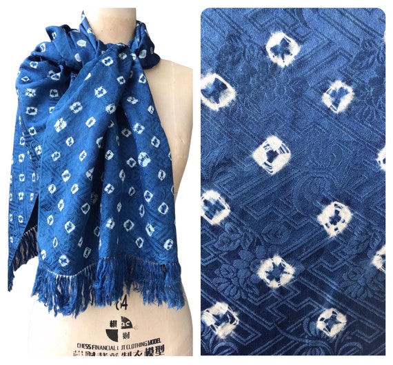 Chinese silk shibori indigo hand dyed scarf/wrap/s