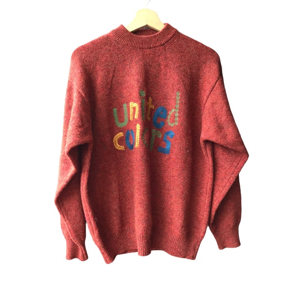 United Colors of Benetton Shetland wool sweater embroidered logo made in Italy