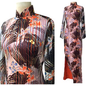 70s silk cheongsam vintage Chinese dress long traditional Chinese dress 1970s dress Asian vintage dress Oriental vintage dress vintage qipao