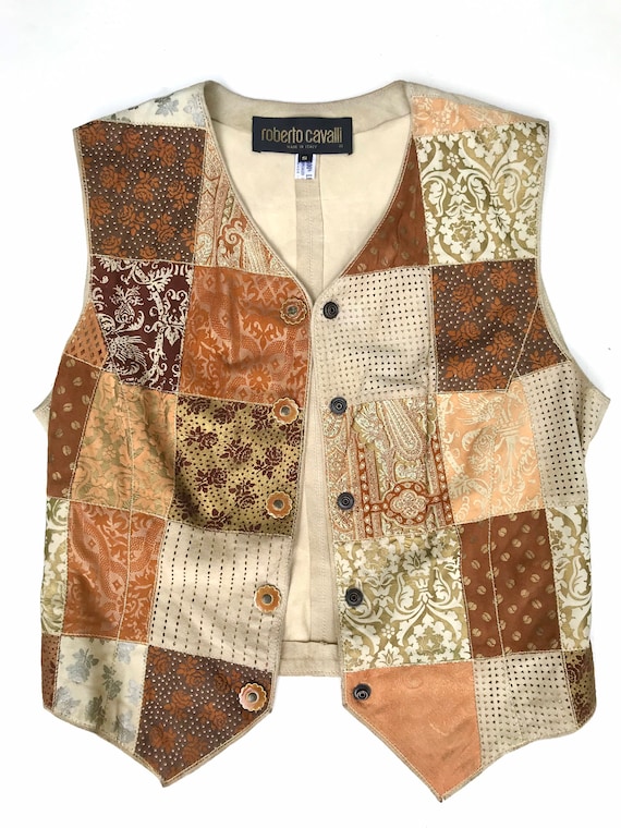 Vintage Roberto Cavalli suede patchwork waistcoat