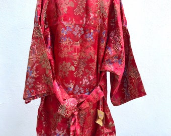 Dead stock Solz Squirrel vintage Chinese dressing gown kimono robe vintage short kimono robe short dressing gown festival kimono boho kimono