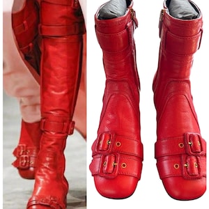 BNIB Prada bikerboots, röda bikerboots, catwalk A/W17