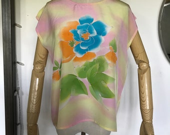 Top de seda vintage pintado a mano