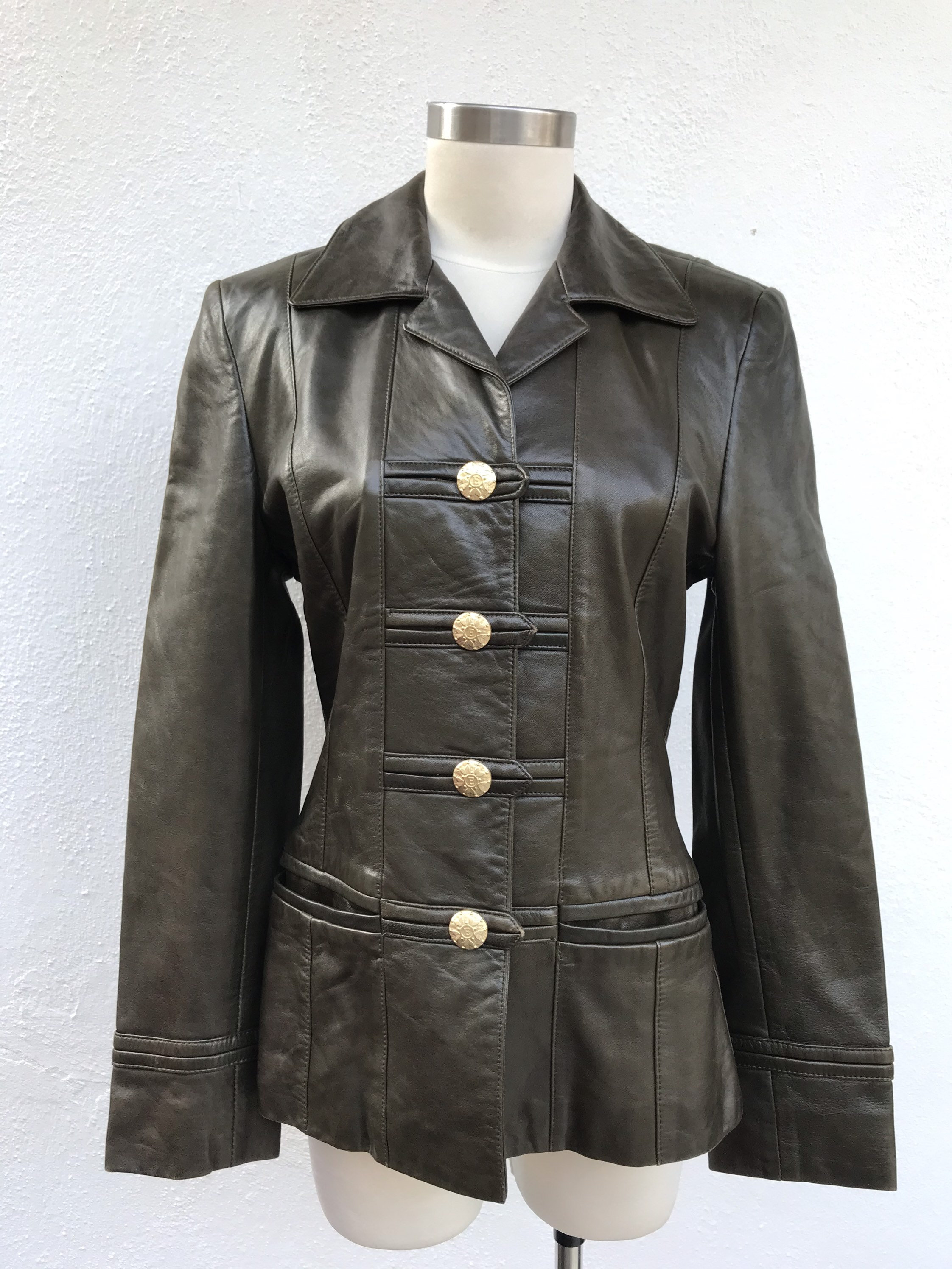 Vintage Escada Leather Jacket Military 