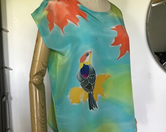 Top de seda vintage pintado a mano