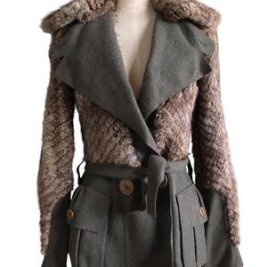 Rare vintage Christian Dior Boutique John Galliano wool fur jacket Y2K