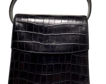 Vintage JEAN PAUL GAULTIER Black Leather Handbag Party Bag Top