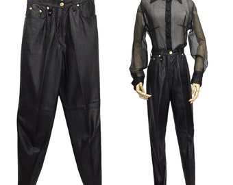 Pantalones de cuero de cintura alta y pierna cónica de Versus Gianni Versace