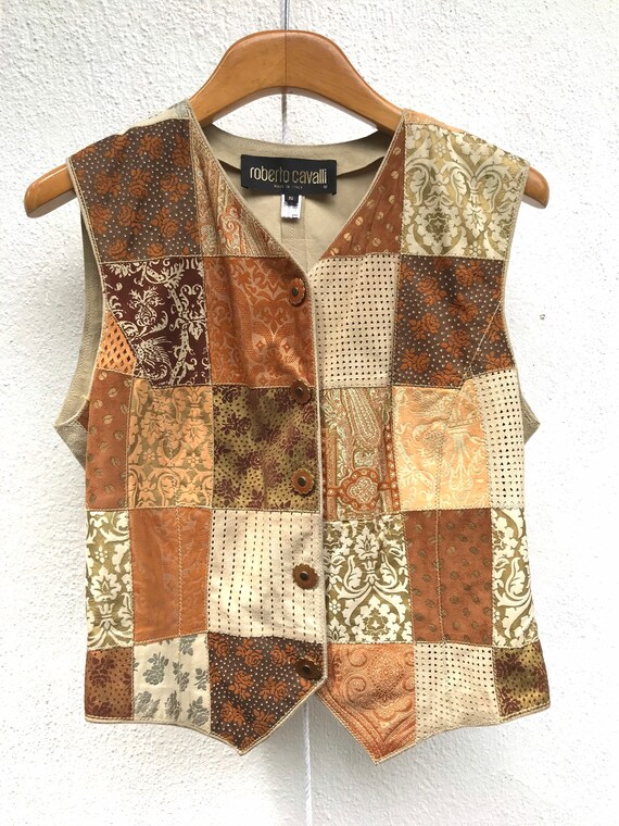 Vintage Roberto Cavalli suede patchwork waistcoat