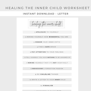 Healing the Inner Child Worksheet, Mental Health, Depression, Anxiety, Therapy Journal, Home Management, Counseling Binder