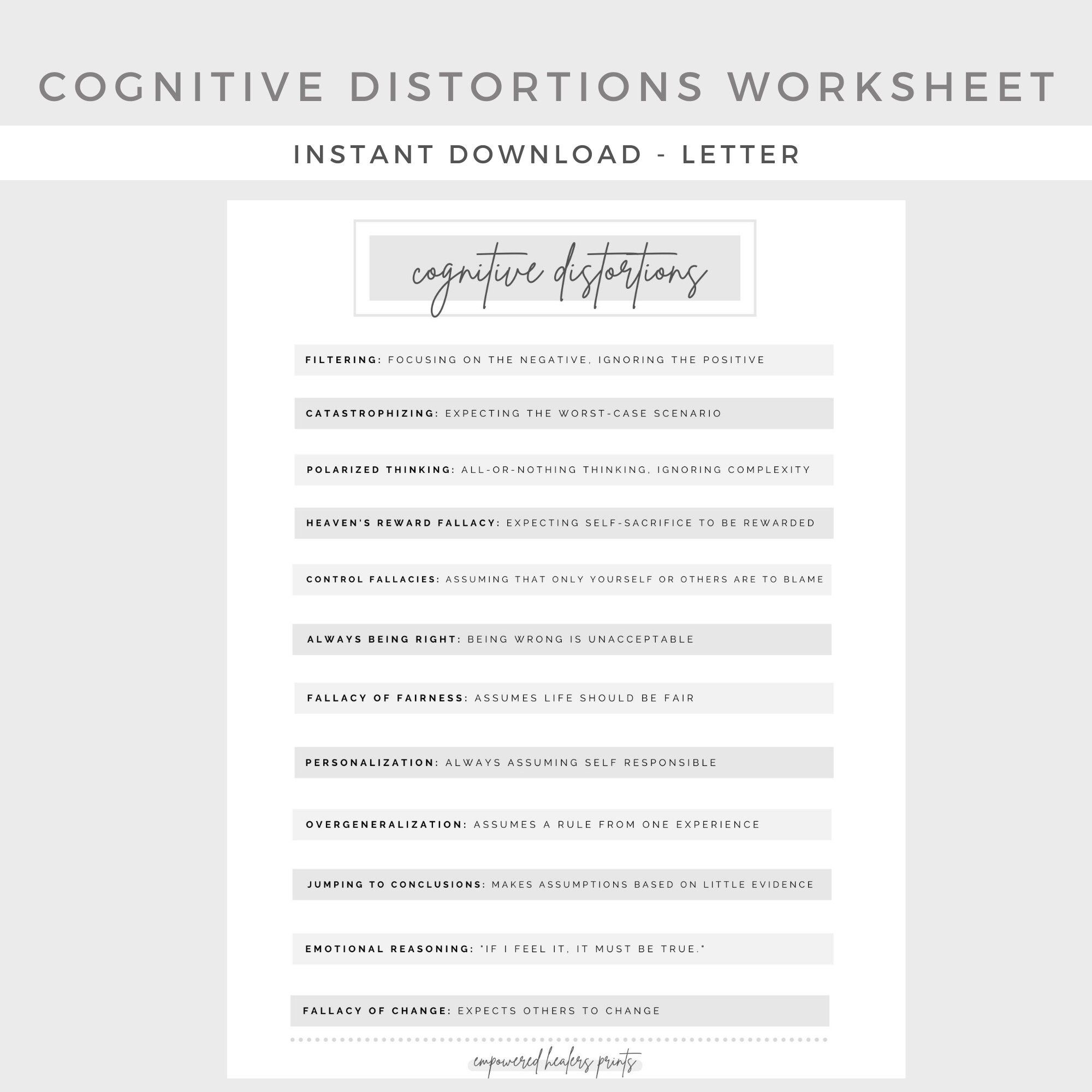 Identifying Cognitive Distortions Mental Health Depression - Etsy