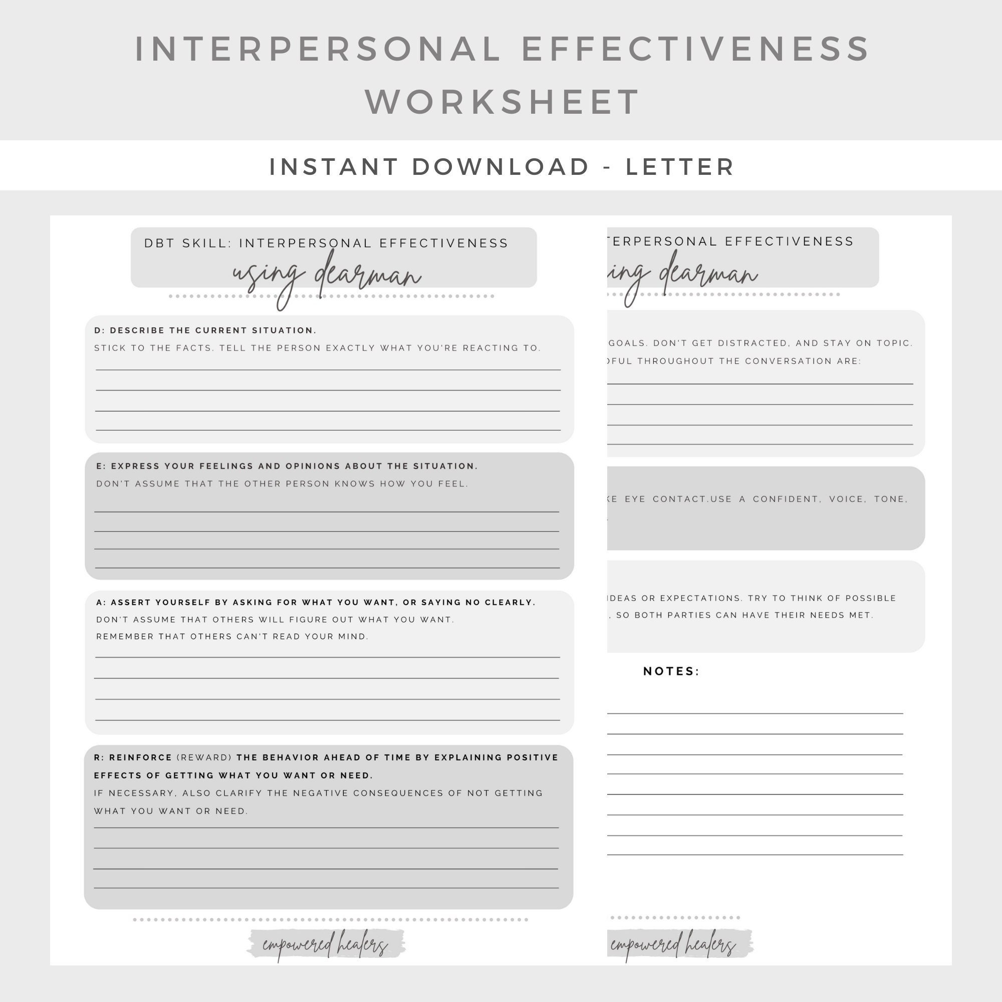 Interpersonal Effectiveness Worksheet DEARMAN Dbtmental Etsy Canada