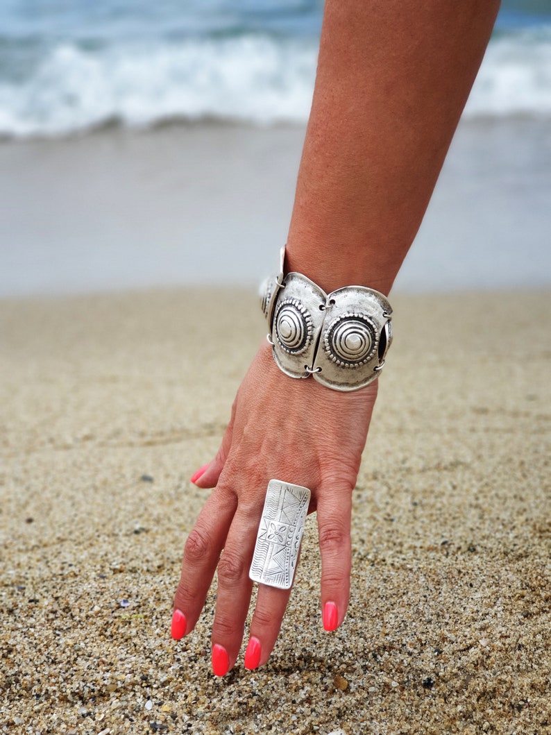 Silver Ring Silver Coated Adjustable Set of 3 Beautiful Jewelry Earrings and Bracelet in Bold and Feminine Combination.