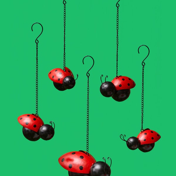 Set of 5, Hanging Bee or Ladybug - Yard Art - Garden Decor, CHOOSE Style