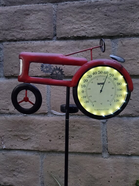 Solar Farmhouse Red Tractor Thermometer Stake Etsy