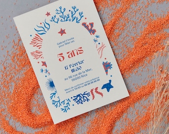 Carte invitation anniversaire enfant · thème fonds marins · template personnalisable · fichier numérique à imprimer