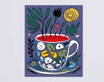 Tea Poster Inspired by Matisse, Art Print Unframe of Unique Design Art Work MadTeas No.22