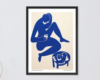Framed poster Inspired by Matisse, My design MadTeas no.11, Wall Poster Art, Blue Nude