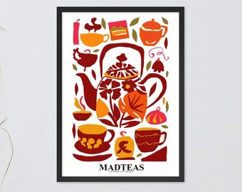 Tea Poster Framed Inspired by Matisse, Matte Paper Poster Print, Original Design MadTeas Series #3