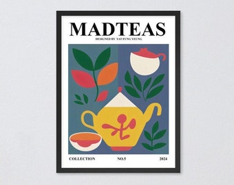 Tea Poster Inspired by Matisse, Framed Matte Paper Print, Original Design MadTeas Series #5