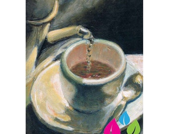 Original Acrylic Painting About Tea 02/100 - Yellowish Tone Still Life