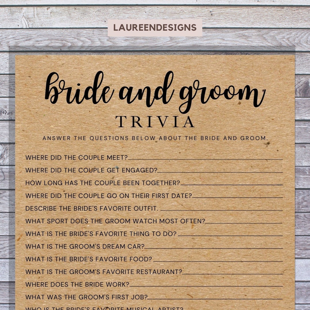 Bride &amp; Groom Trivia Game. Bridal Shower Games. Printable Games ...