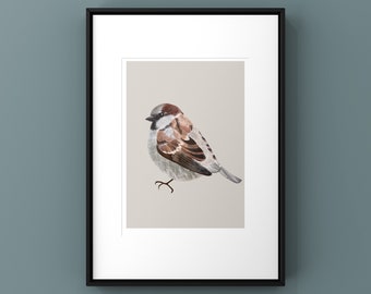 Sparrow Print & Cards - Bird prints, artist prints, gifts for her, gifts for him, nature prints, artist cards, handmade cards, notecards