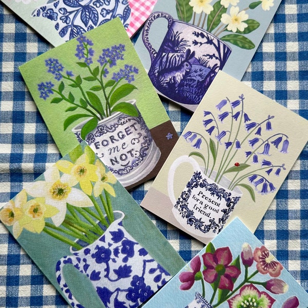 Joy of Springtime 6 Card Bundle - Birthday cards, flower art, flower cards, art cards, gifts for her, handmade cards, notecards, flowers.