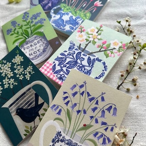 Woodland Walks - Set van 6 kaarten - verjaardagskaarten, notitiekaarten, kunstkaarten, bloemsierkunst, verjaardagsbloemen, cadeaus voor haar, bloemen, handgemaakt, kunst