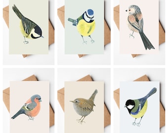 The Garden Birds 6 Card Bundle - art cards, blank cards, bird cards, nature cards, homemade cards, bird lovers, note cards, birthday cards