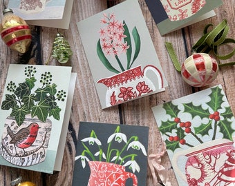 Winter Hedgerows Set of 6 Flower Cards by Susie Hamilton, Nature art cards, notecards.