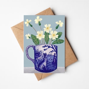 Uccelli e fiori primaverili - Pacchetto da 6 biglietti, biglietti d'auguri artistici, biglietti vuoti, arte floreale fatta a mano, biglietti d'auguri artistici, biglietti floreali
