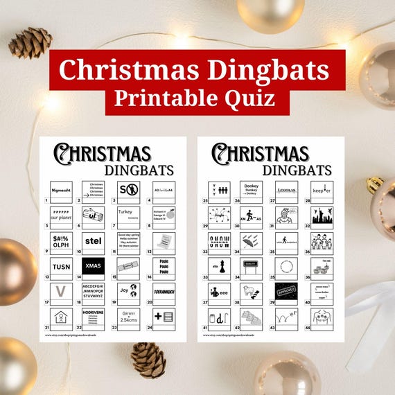 Christmas Party Quiz Dingbats Printable Downloadable Xmas Puzzle Photo Picture Round Adult Game Holiday