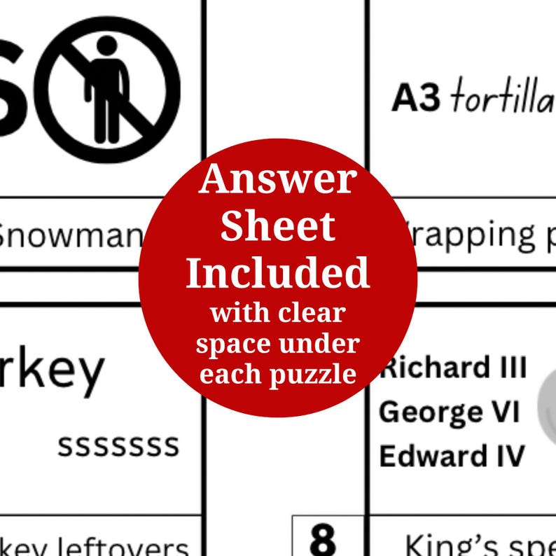 Christmas Party Quiz Dingbats Printable Downloadable Xmas Puzzle Photo Picture Round Adult Game Holiday image 4