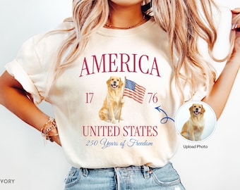 Custom Dog Photo T-Shirt | Patriotic Watercolor Pet Tee, July 4th America 250 Shirt