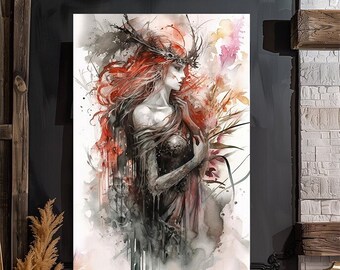 Persephone, Greek Goddess Mythology, Goddess of the Underworld, Lady of the Underworld, Watercolor Art Print, Poster, Canvas, Wrapped Canvas