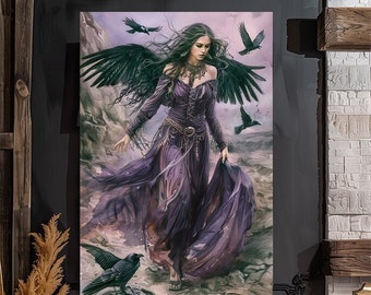 The Morrigan, Irish-Celtic Mythology Goddess, Warrior, Queen, Fanart, Watercolor Art Print, Poster, Canvas, Wrapped Canvas