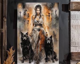 Hecate, Hekate, Goddess Greek Mythology,  Magic and Moon, Night, Witchcraft, Fanart, Watercolor Art Print, Poster, Canvas, Wrapped Canvas