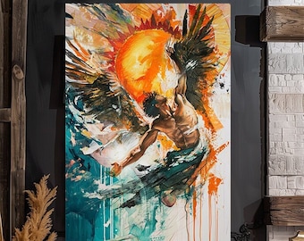 Icarus, Falling of Icarus, Son of Daedalus, Greece, Myths, Greek God Mythology, Fanart, Watercolor Art Print, Poster, Canvas, Wrapped Canvas