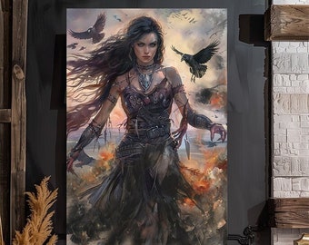 The Morrigan, Irish-Celtic Mythology Goddess, Warrior, Queen, Fanart, Watercolor Art Print, Poster, Canvas, Wrapped Canvas