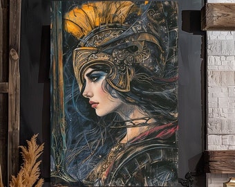 Athena, Greek Goddess Mythology, Goddess of Wisdom, Warrior, Fanart, Watercolor Art Print, Poster, Canvas, Wrapped Canvas