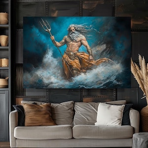 Poseidon, God of the Sea, Greek God Mythology, God of Water, Water God, Fanart, Watercolor Art Print, Poster, Canvas, Wrapped Canvas