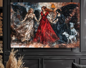 Hecate, Hekate, Goddess Greek Mythology, Magic and Moon, Night, Witchcraft, Fanart, Watercolor Art Print, Poster, Canvas, Wrapped Canvas