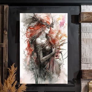 Persephone, Greek Goddess Mythology, Goddess of the Underworld, Lady of the Underworld, Watercolor Art Print, Poster, Canvas, Wrapped Canvas