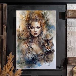 Freyja Goddess Norse Mythology, Goddess of Love and Beauty, Lady Freyja, Freya, Fanart, Watercolor Art Print, Poster, Canvas, Wrapped Canvas