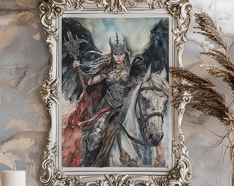 The Morrigan, Irish-Celtic Mythology Goddess, Warrior, Queen, Fanart, Watercolor Art Print, Poster, Canvas, Wrapped Canvas