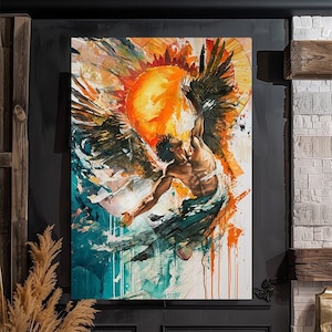Ikarus, Fallen des Ikarus, Sohn des Daidalos, Griechenland, Mythen, griechische Gottheit, Fanart, Aquarell Kunstdruck, Poster, Leinwand, gerahmt